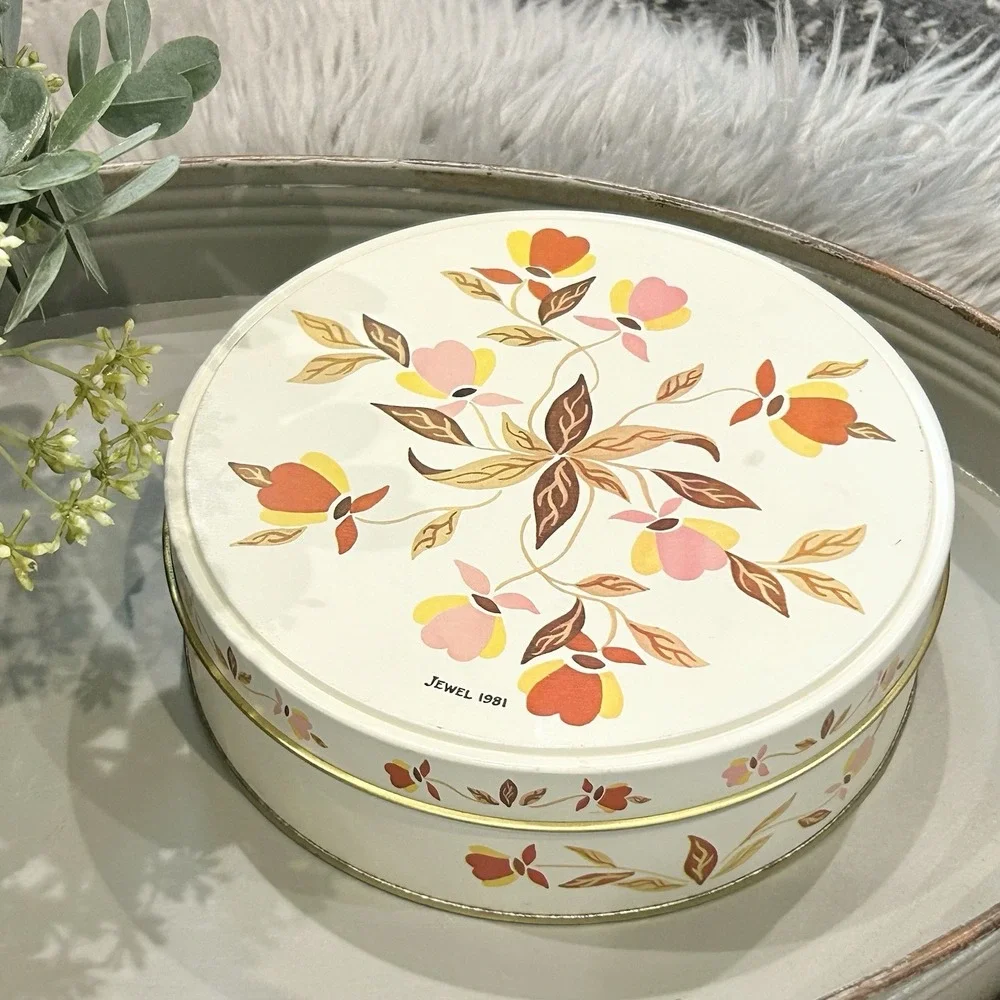 Hall China Jewel 1981 Vintage Tea Autumn Leaf Round Fruitcake Tin 7